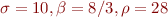 $\sigma = 10, \beta = 8/3, \rho = 28$